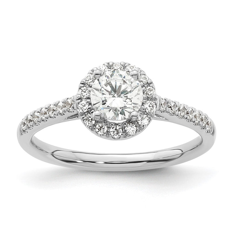 14K White Gold Round Simulated Diamond Halo Engagement Ring