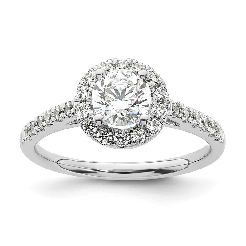 14K White Gold Round Simulated Diamond Halo Engagement Ring