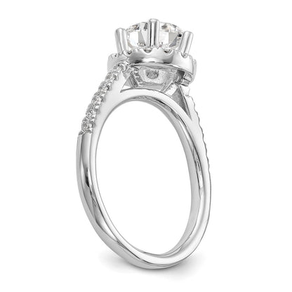 14K White Gold Round Simulated Diamond Halo Engagement Ring