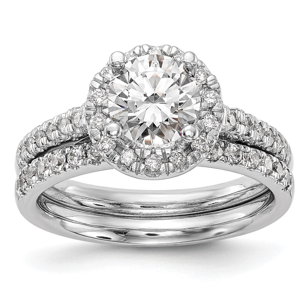 14K White Gold Round Simulated Diamond Halo Engagement Ring