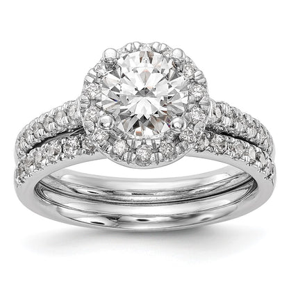 14K White Gold Round Simulated Diamond Halo Engagement Ring