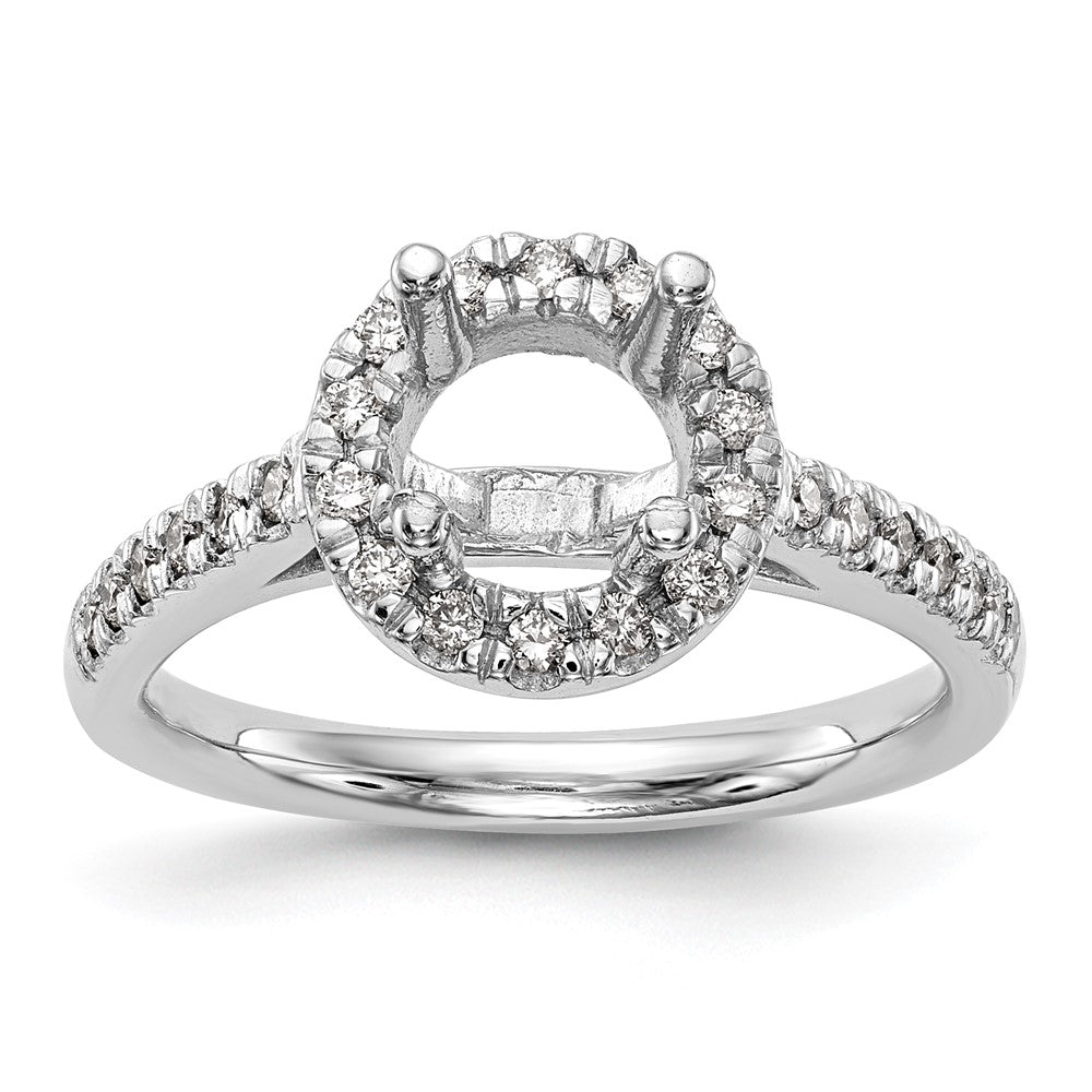 14K White Gold Round Simulated Diamond Halo Engagement Ring