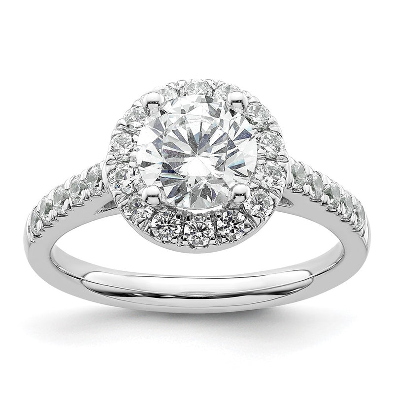 14K White Gold Round Simulated Diamond Halo Engagement Ring