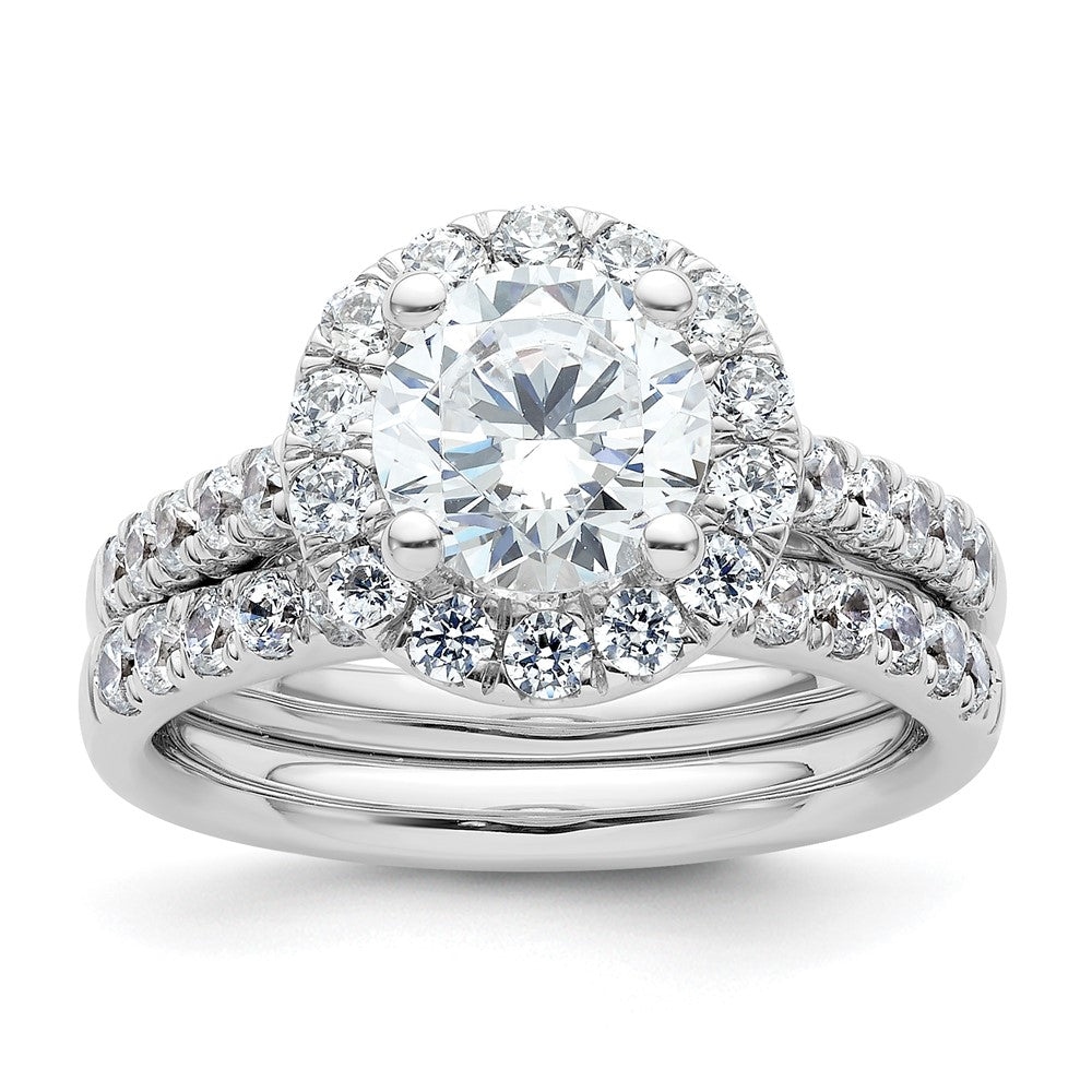 14K White Gold Round Simulated Diamond Halo Engagement Ring