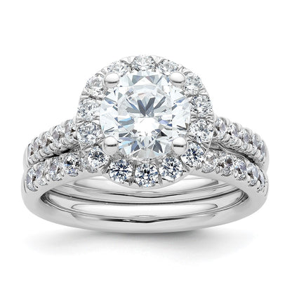 14K White Gold Round Simulated Diamond Halo Engagement Ring