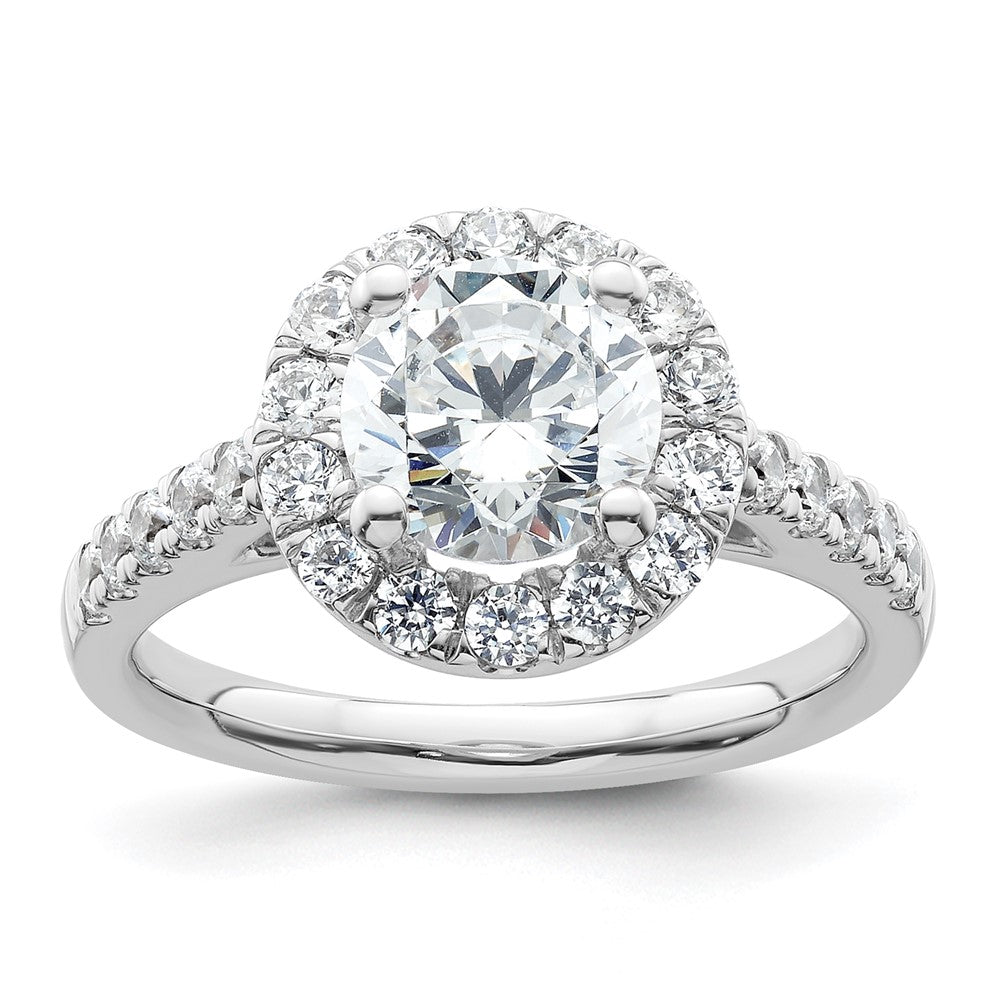 14K White Gold Round Simulated Diamond Halo Engagement Ring