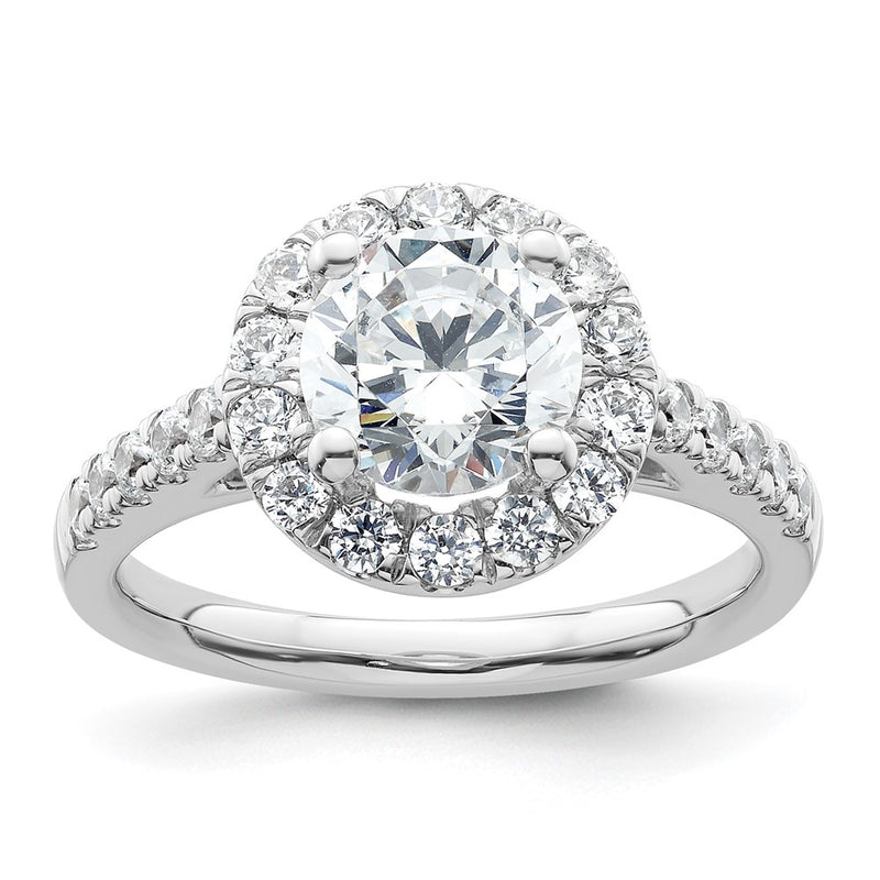 14K White Gold Round Simulated Diamond Halo Engagement Ring