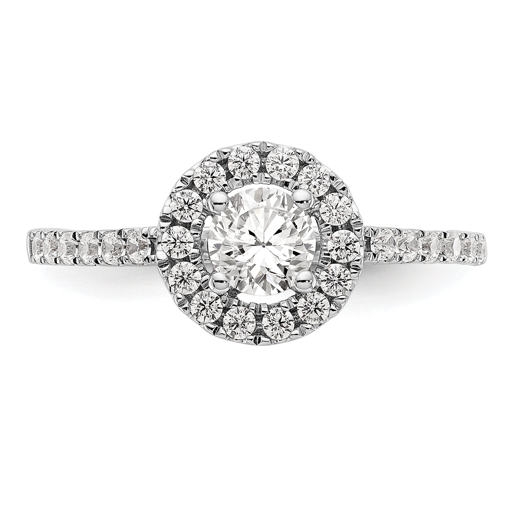 14K White Gold Round Simulated Diamond Halo Engagement Ring