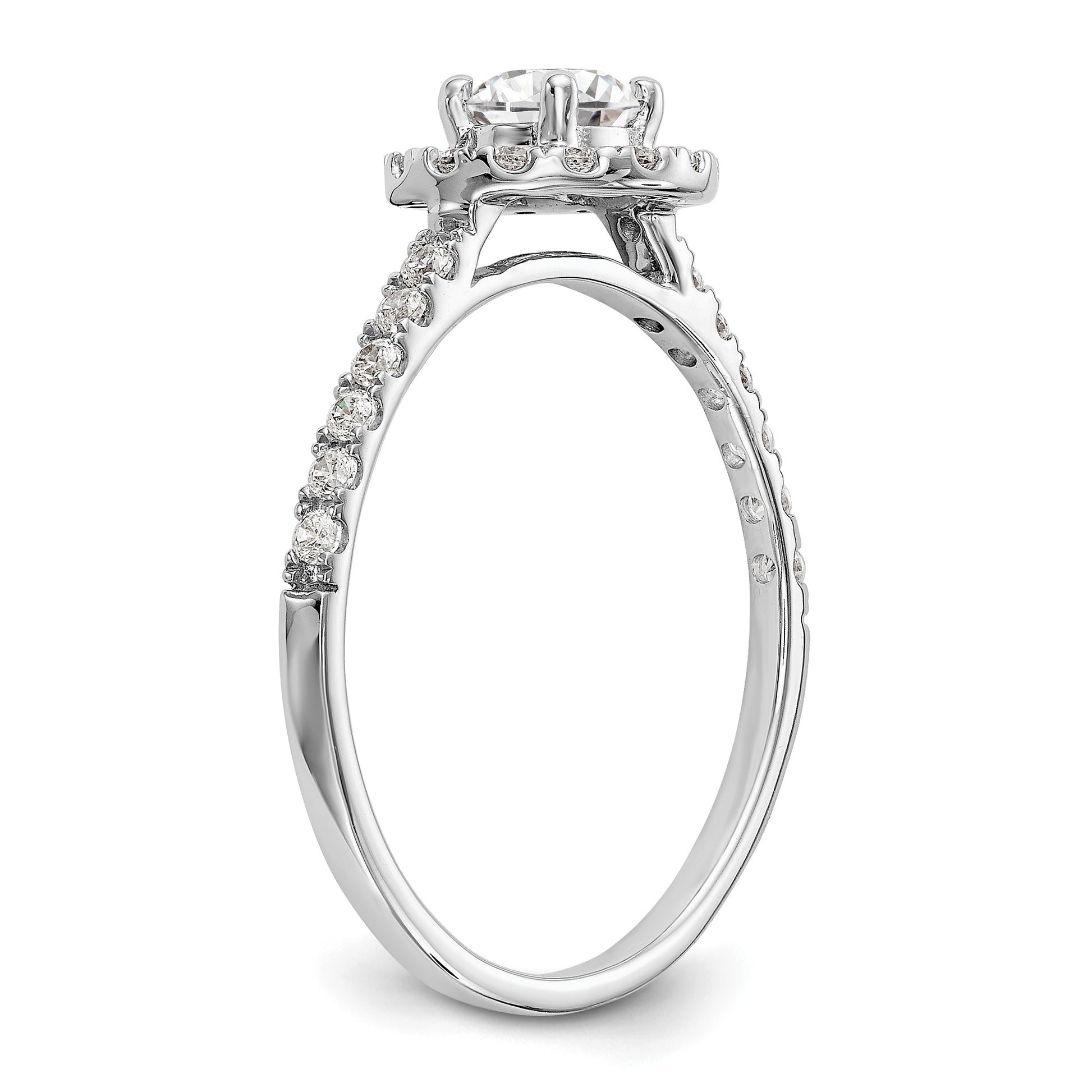 14K White Gold Round Simulated Diamond Halo Engagement Ring