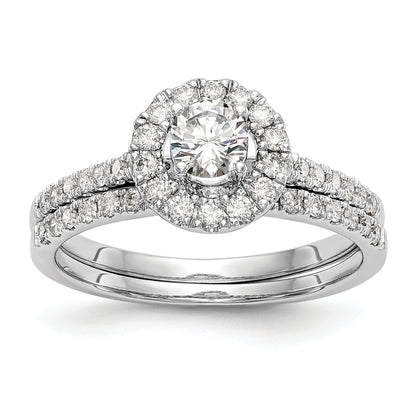 14K White Gold Round Simulated Diamond Halo Engagement Ring