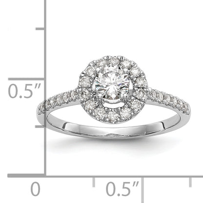 14K White Gold Round Simulated Diamond Halo Engagement Ring