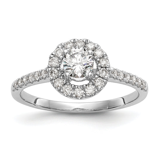 14K White Gold Round Simulated Diamond Halo Engagement Ring