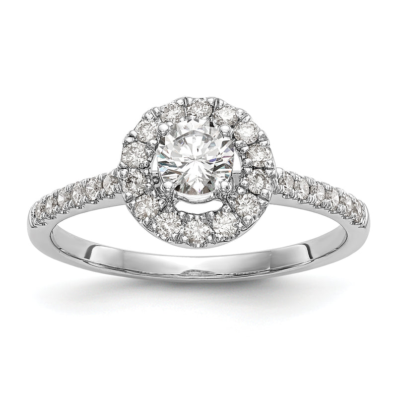 14K White Gold Round Simulated Diamond Halo Engagement Ring