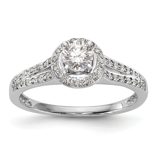 14K White Gold Round Simulated Diamond Halo Engagement Ring