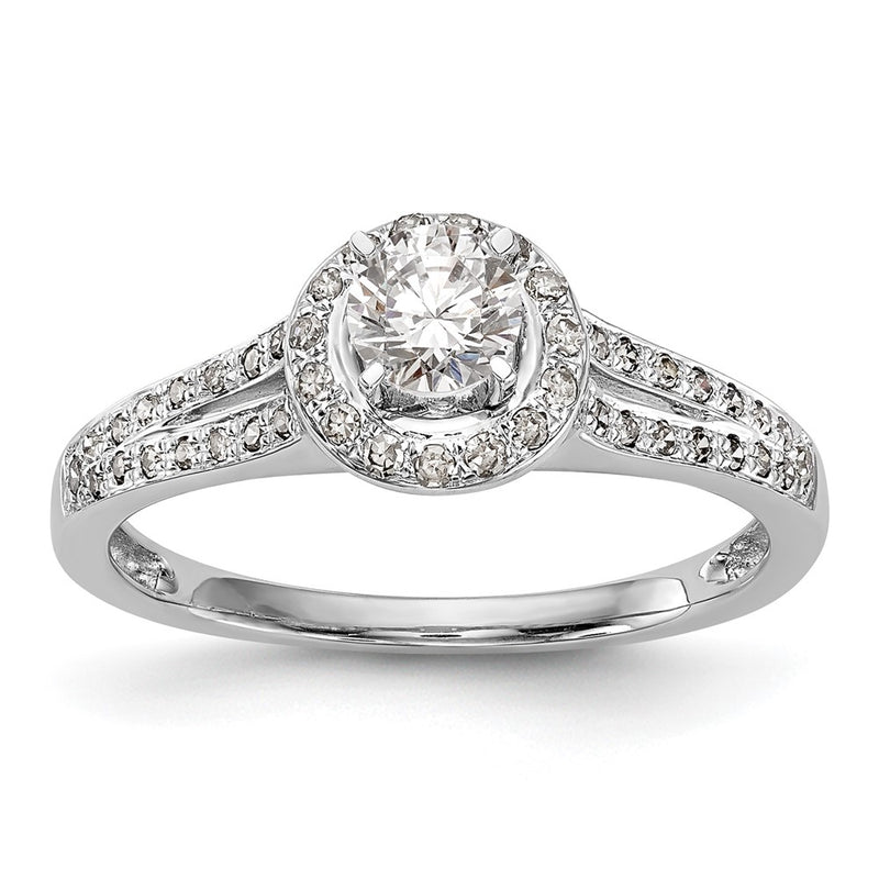 14K White Gold Round Simulated Diamond Halo Engagement Ring