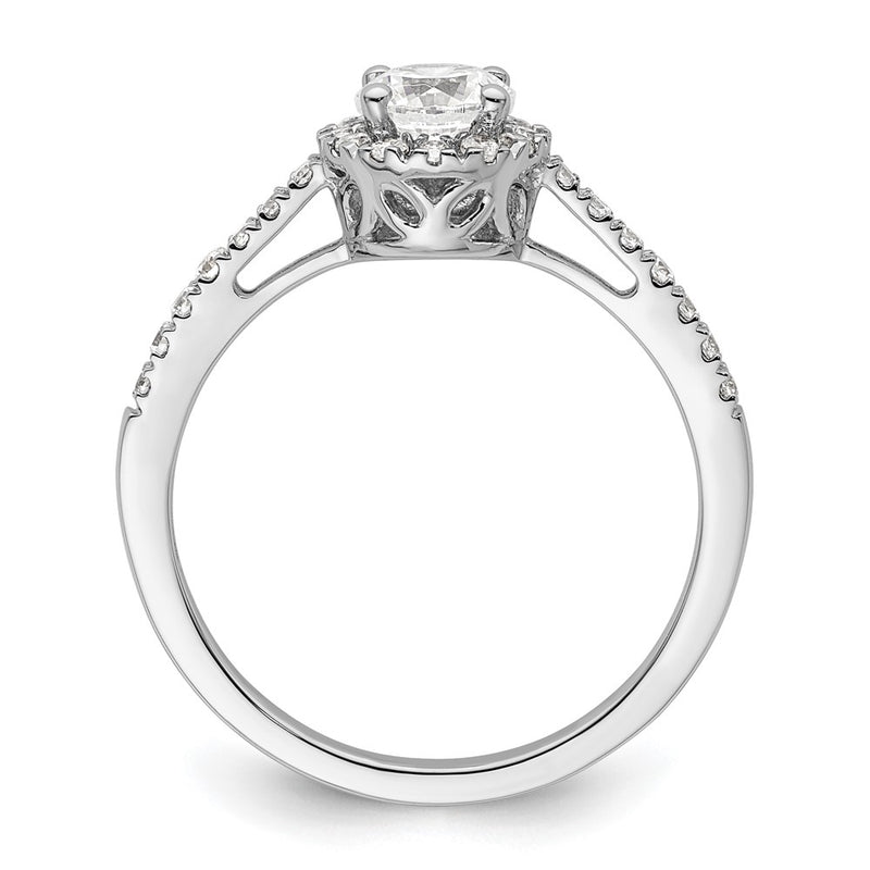 14K White Gold Round Simulated Diamond Halo Engagement Ring