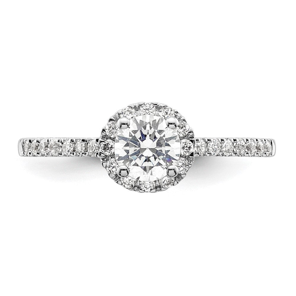 14K White Gold Round Simulated Diamond Halo Engagement Ring