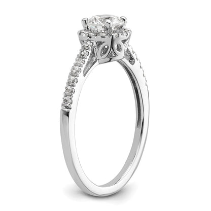 14K White Gold Round Simulated Diamond Halo Engagement Ring