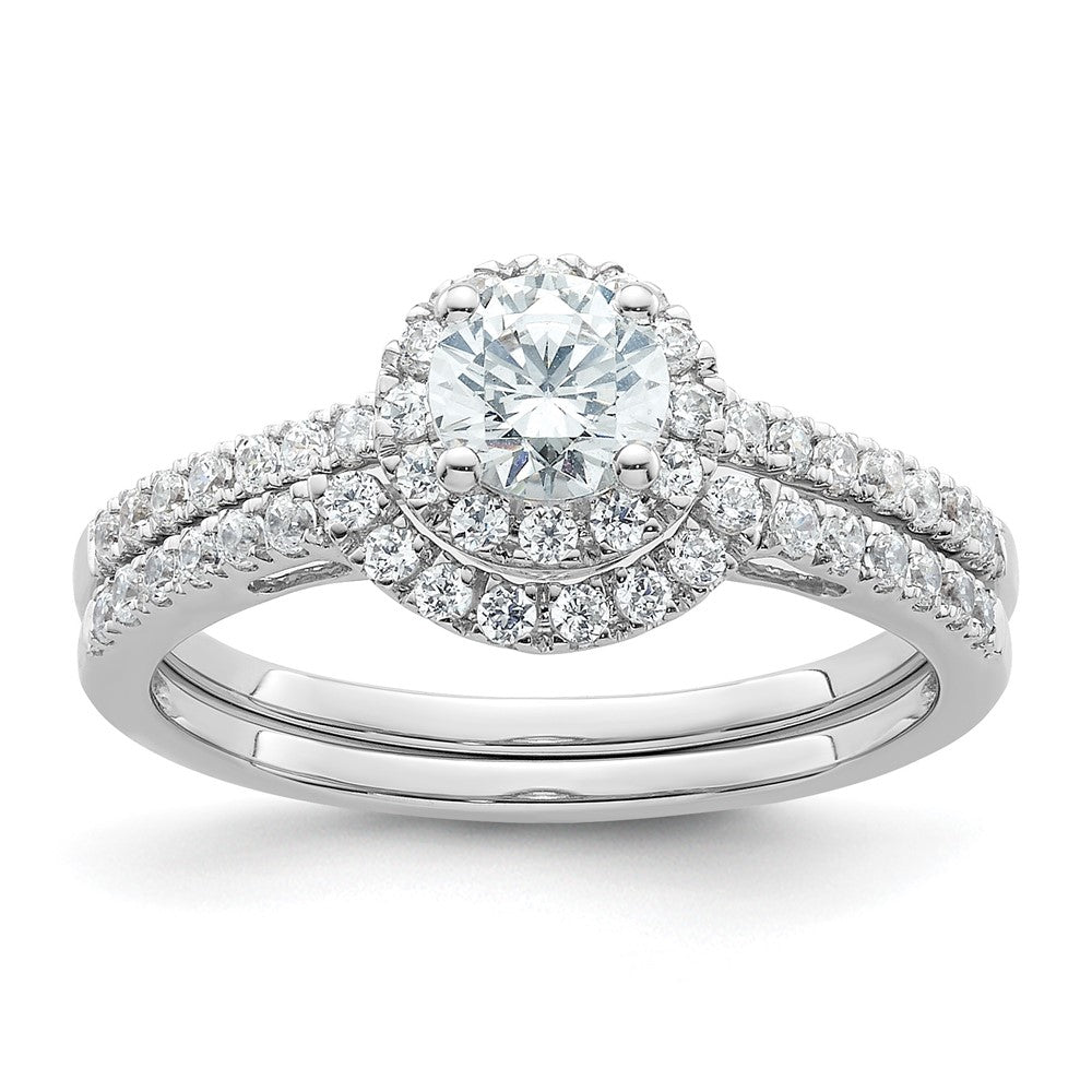 14K White Gold Round Simulated Diamond Halo Engagement Ring