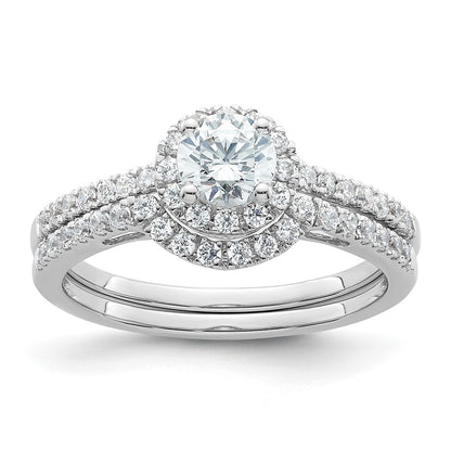 14K White Gold Round Simulated Diamond Halo Engagement Ring