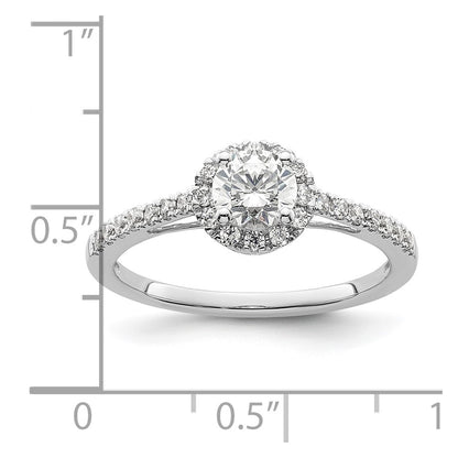 14K White Gold Round Simulated Diamond Halo Engagement Ring