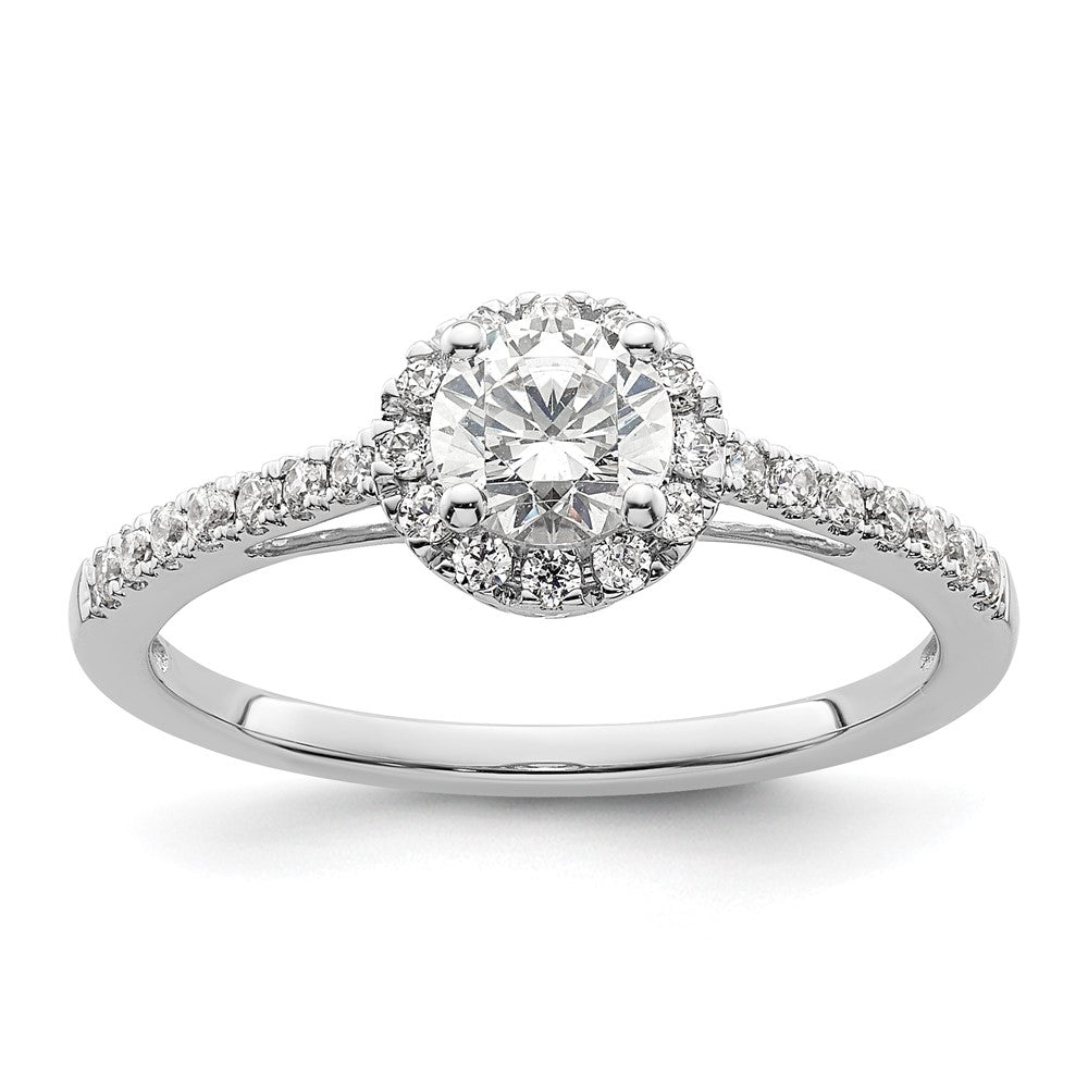 14K White Gold Round Simulated Diamond Halo Engagement Ring
