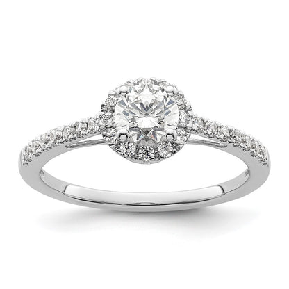 14K White Gold Round Simulated Diamond Halo Engagement Ring
