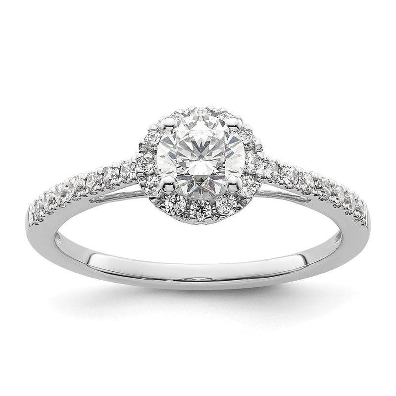 14K White Gold Round Simulated Diamond Halo Engagement Ring