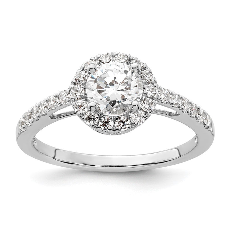 14K White Gold Round Simulated Diamond Halo Engagement Ring