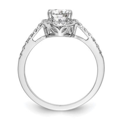 14K White Gold Round Simulated Diamond Halo Engagement Ring