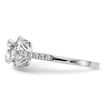 14K White Gold Round Simulated Diamond Halo Engagement Ring