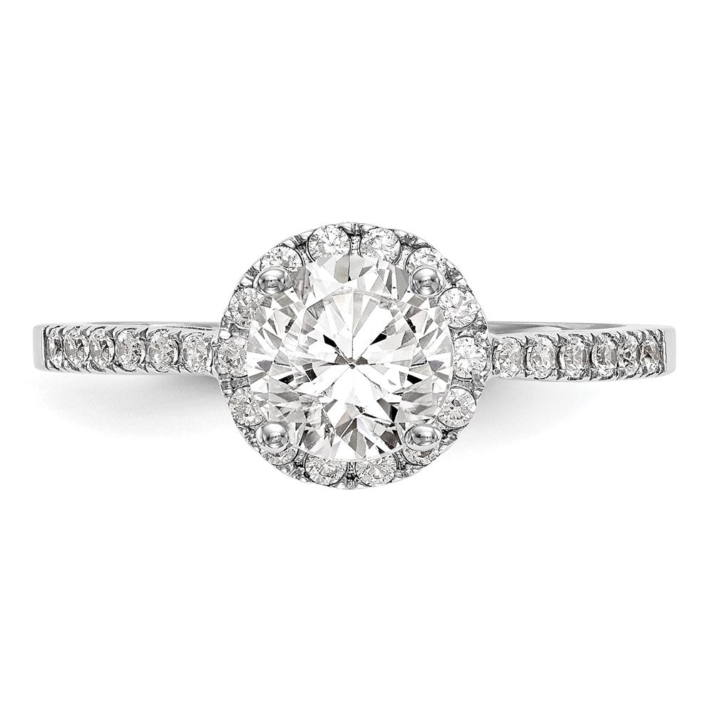 14K White Gold Round Simulated Diamond Halo Engagement Ring