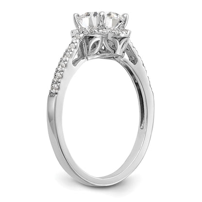 14K White Gold Round Simulated Diamond Halo Engagement Ring