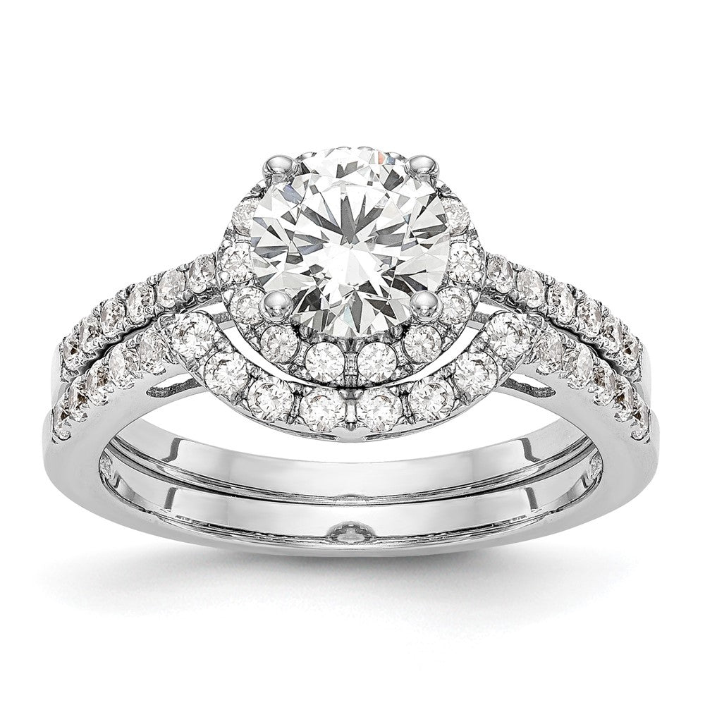 14K White Gold Round Simulated Diamond Halo Engagement Ring
