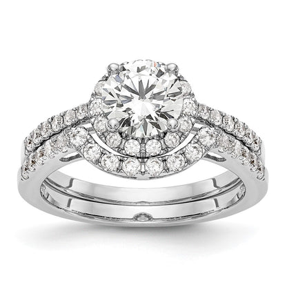 14K White Gold Round Simulated Diamond Halo Engagement Ring