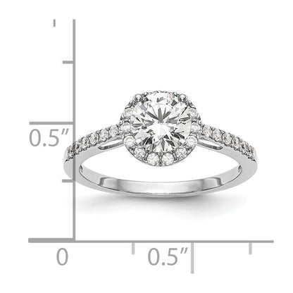 14K White Gold Round Simulated Diamond Halo Engagement Ring