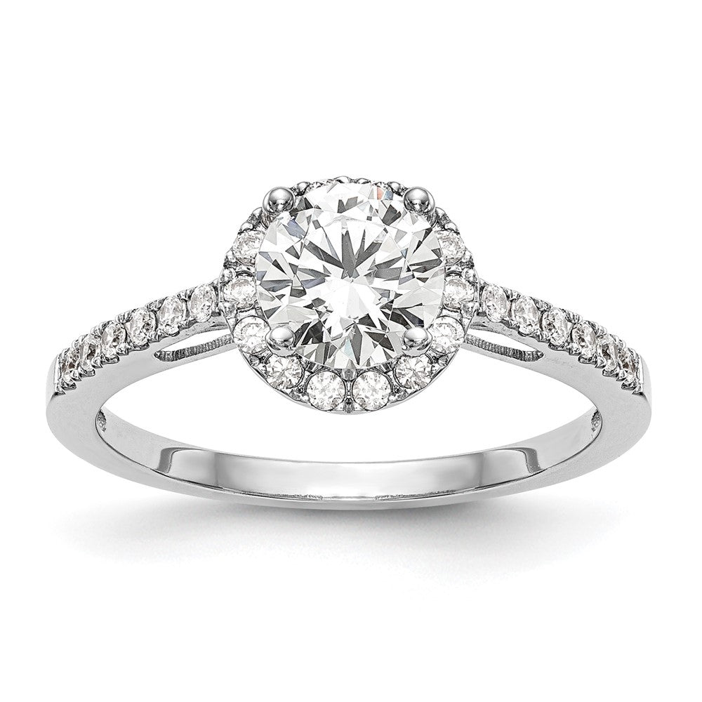 14K White Gold Round Simulated Diamond Halo Engagement Ring
