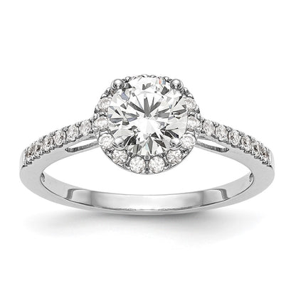 14K White Gold Round Simulated Diamond Halo Engagement Ring