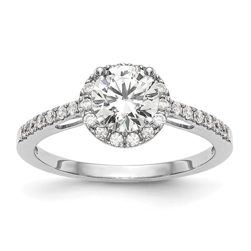 14K White Gold Round Simulated Diamond Halo Engagement Ring