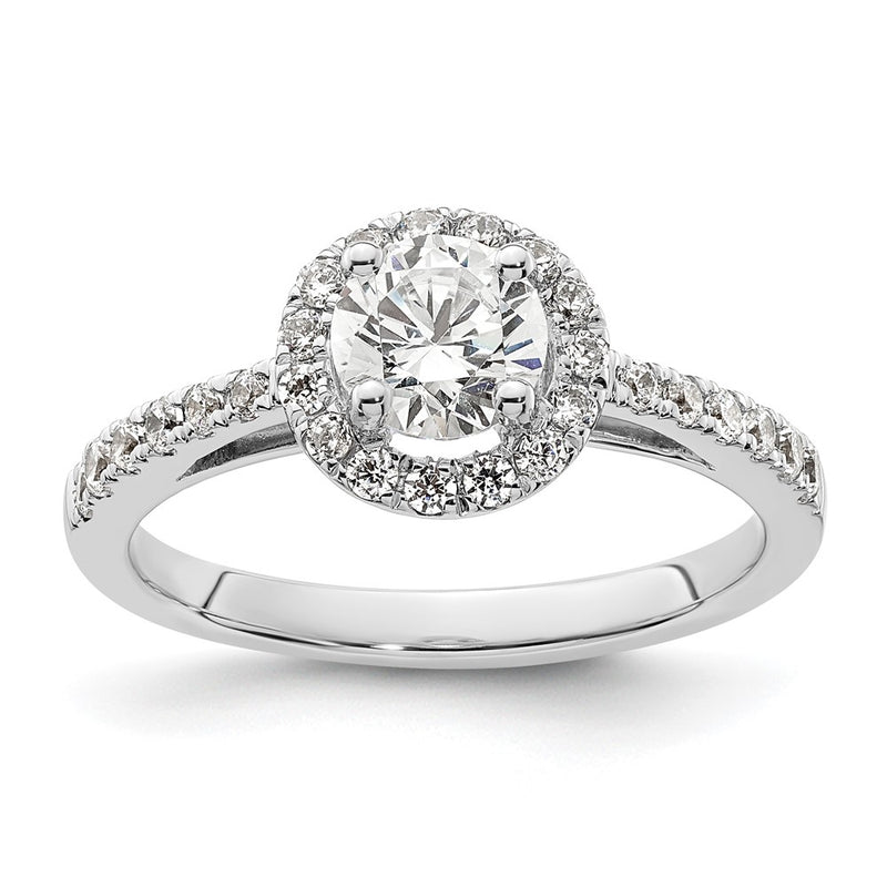 14K White Gold Round Simulated Diamond Halo Engagement Ring