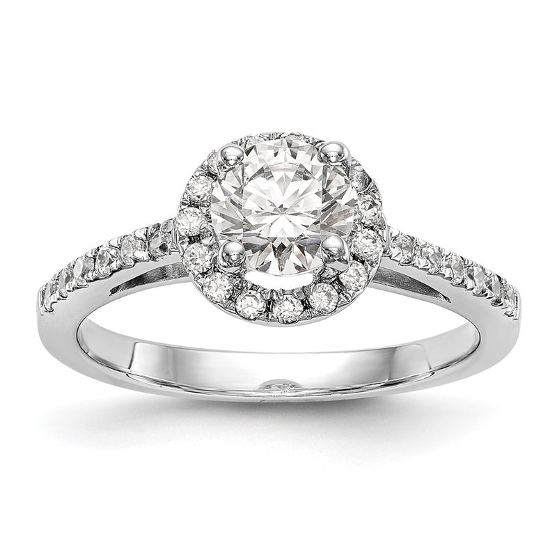14K White Gold Round Simulated Diamond Halo Engagement Ring