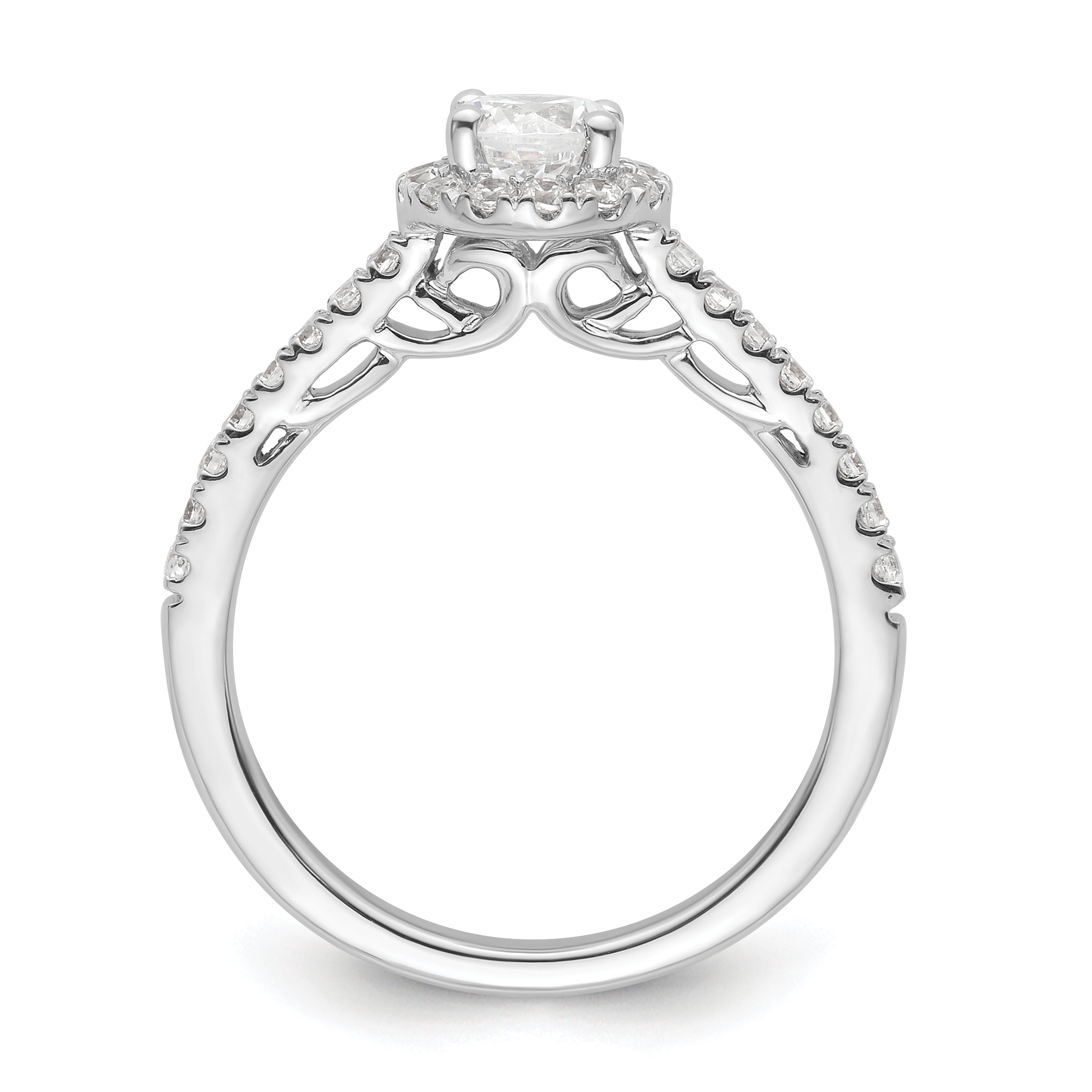 14K White Gold Round Simulated Diamond Halo Engagement Ring