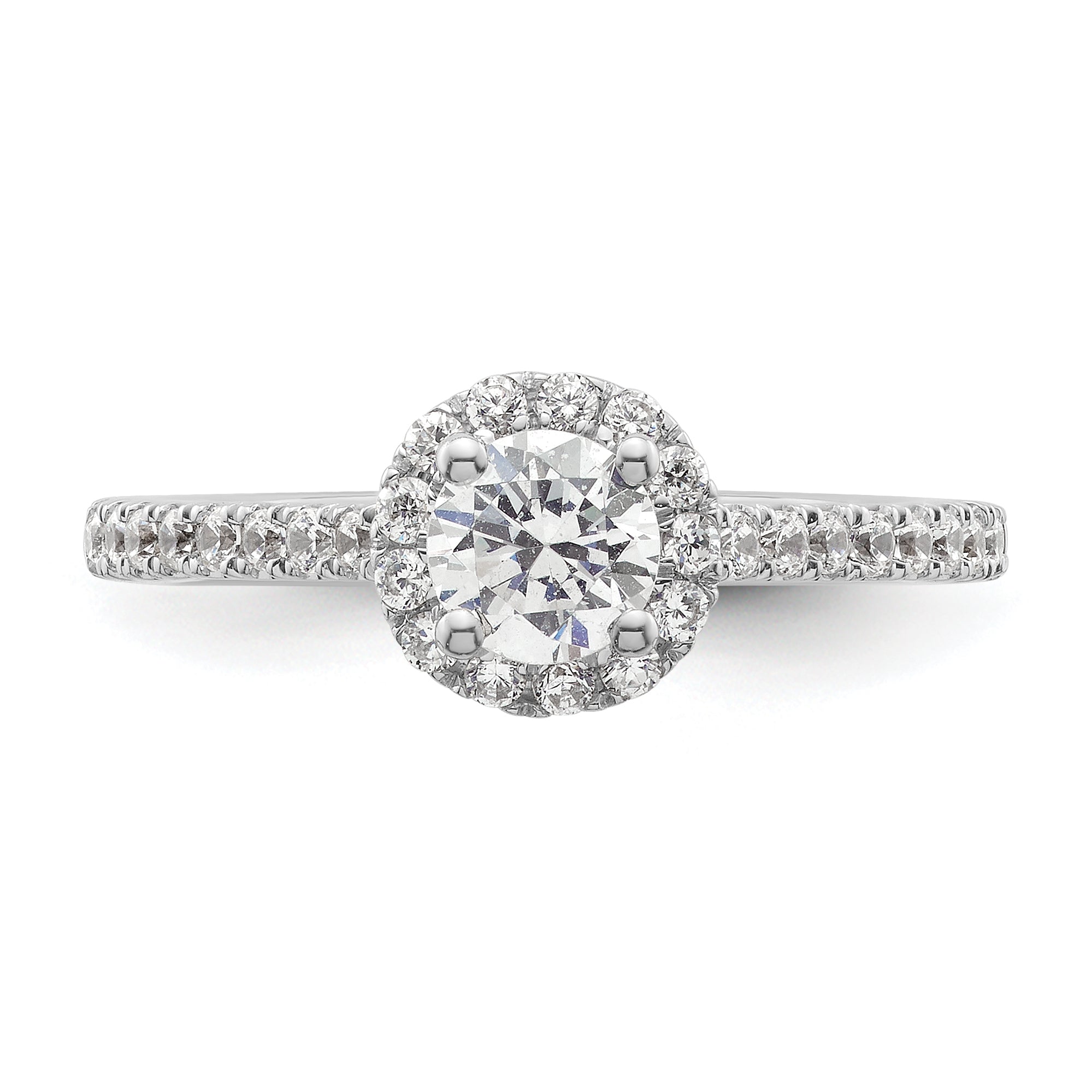 14K White Gold Round Simulated Diamond Halo Engagement Ring