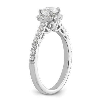 14K White Gold Round Simulated Diamond Halo Engagement Ring
