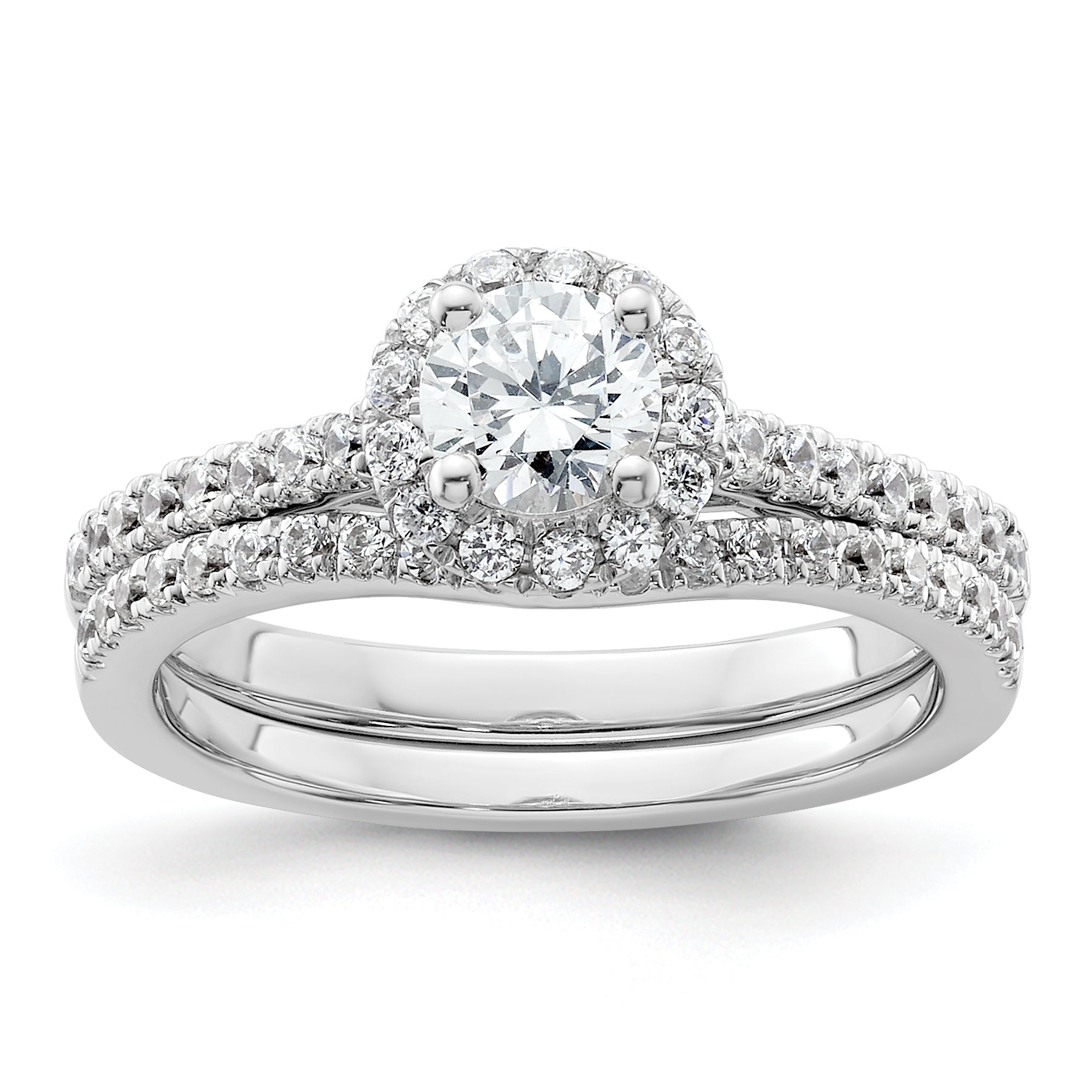 14K White Gold Round Simulated Diamond Halo Engagement Ring