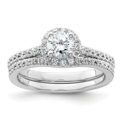 14K White Gold Round Simulated Diamond Halo Engagement Ring