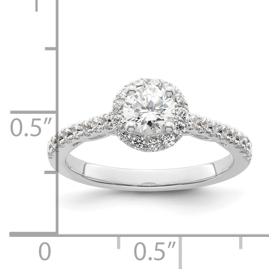 14K White Gold Round Simulated Diamond Halo Engagement Ring