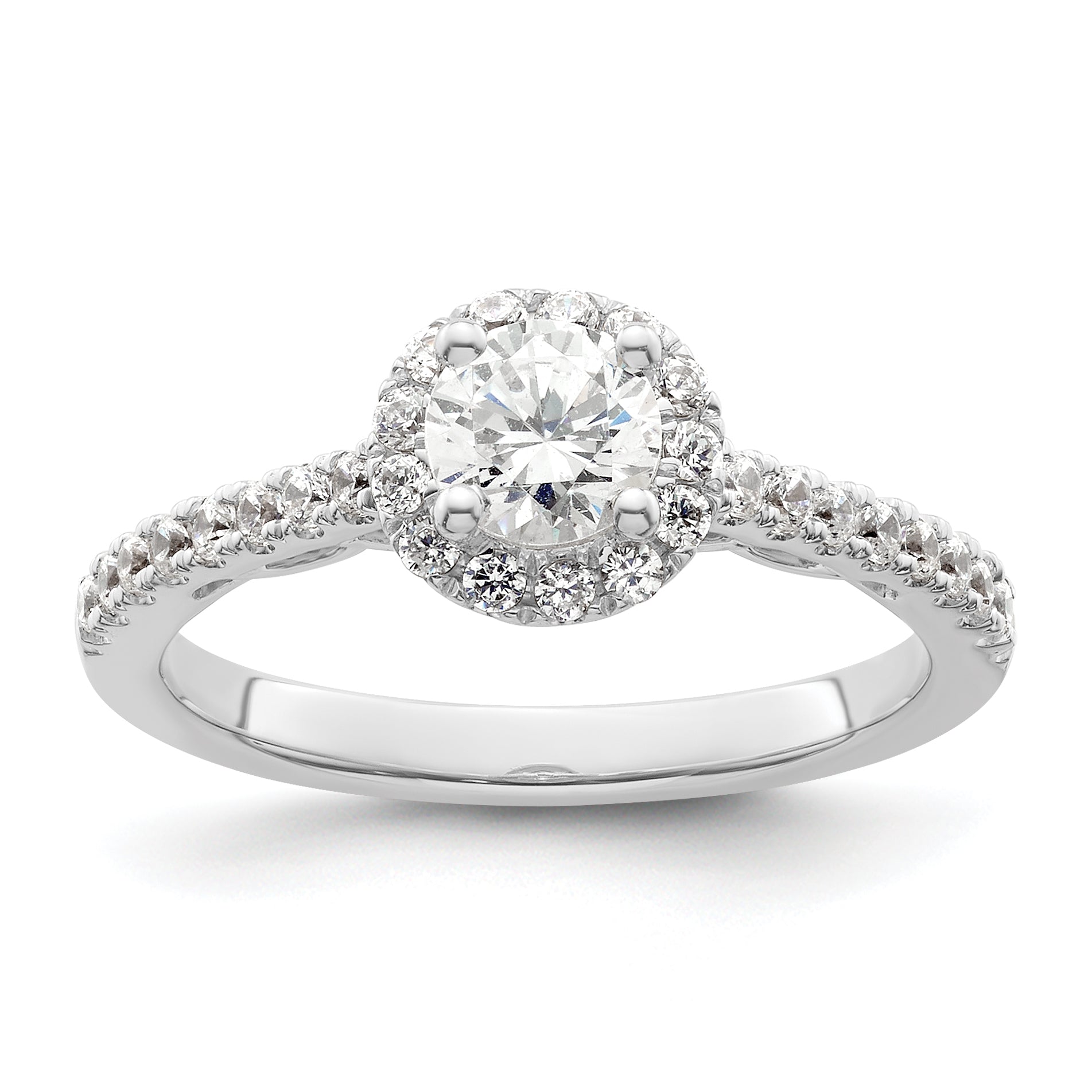 14K White Gold Round Simulated Diamond Halo Engagement Ring