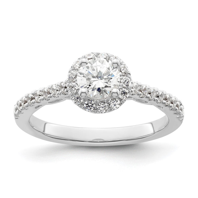 14K White Gold Round Simulated Diamond Halo Engagement Ring