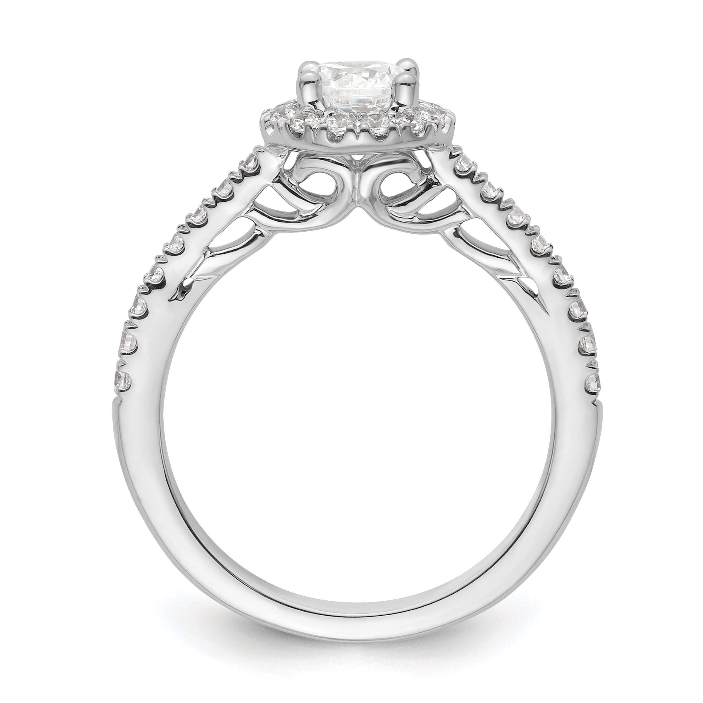14K White Gold Round Simulated Diamond Halo Engagement Ring